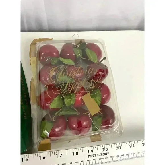 VTG 5 Boxes Christmas Ornaments Apples Foil Commodore Imported Candy Stripes - Picture 7 of 15